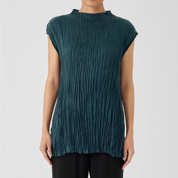 Eileen Fisher size xxs alpine Crushed Cupro Funnel Neck Long Top gorgeous top - Picture 1 of 14